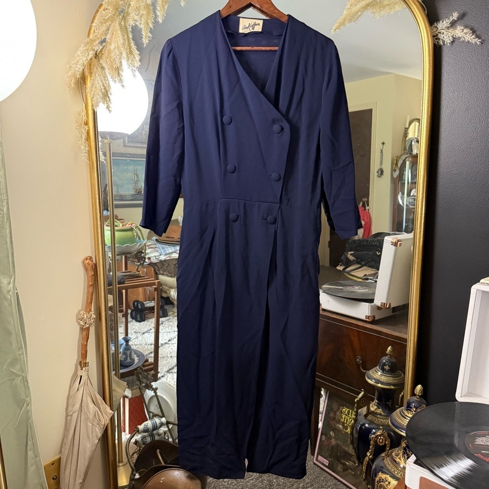 Vintage Ann Kauffman Navy Double‑Breasted Dress Elegant Tailored - Picture 1 of 10